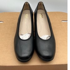 SAS Womens Black Leather Comfort Pumps Low Block Heel Made in USA Round Toe 7N