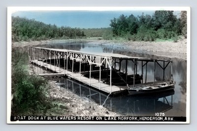 1900s RPPC Blue Waters Resort on Lake Norfork Boat Dock Henderson AR Postcard