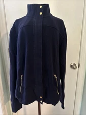 ralph lauren active XL navy full zip cotton jacket w/ gold buttons and zippers
