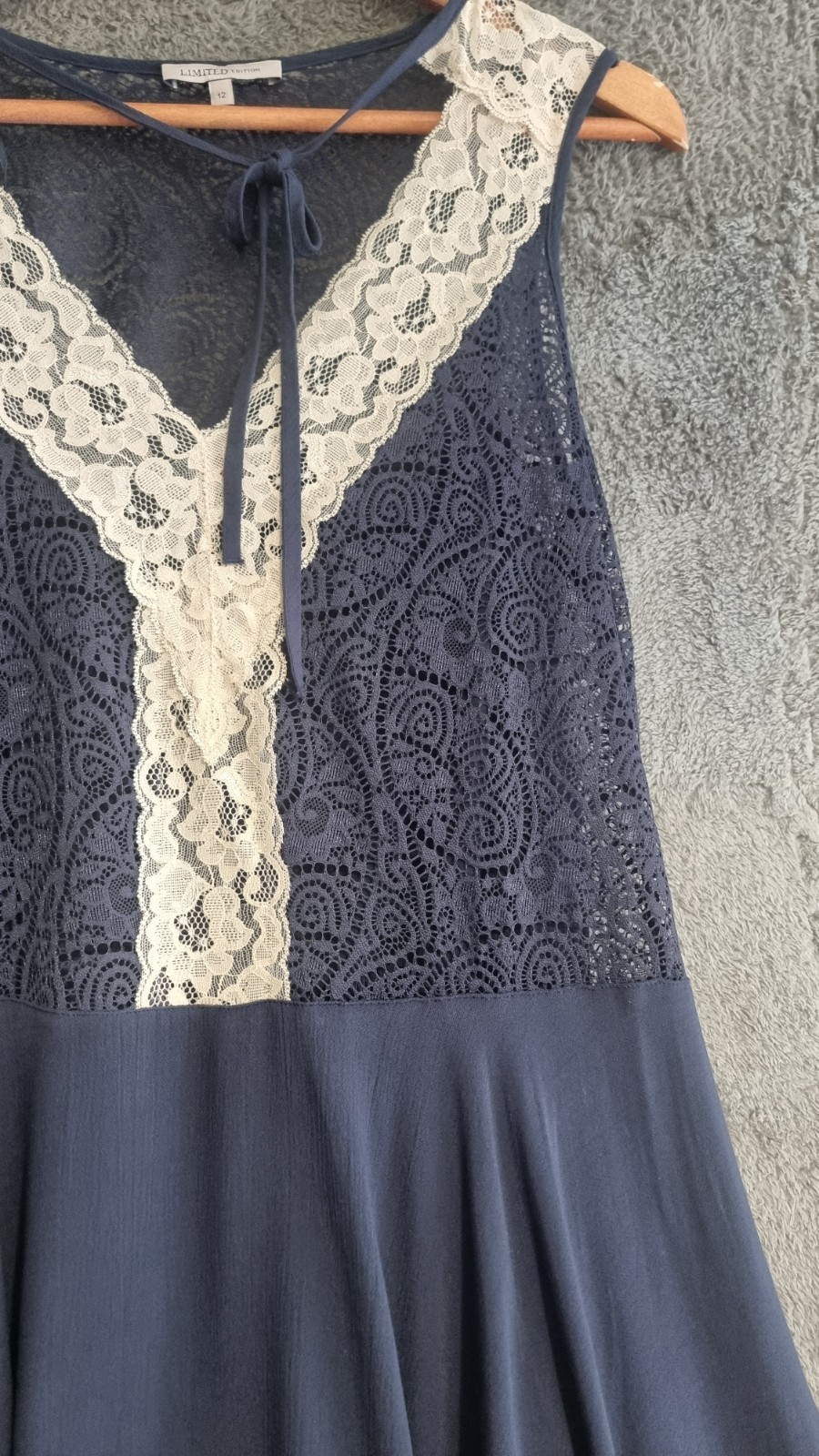 M&S Limited Edition Navy Lace Fit Flare Skater Dress UK 12 Cami Lined image 6