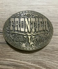 VINTAGE BRASS BELT BUCKLE FRONTIER HOTEL LAS VEGAS CASINO AMERICANA