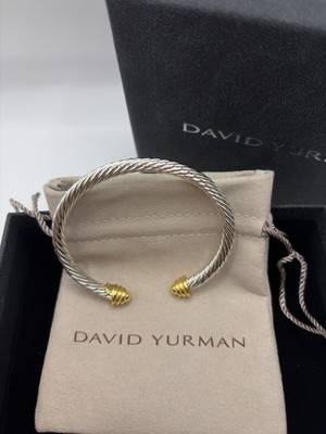 David Yurman 5mm Gold Dome Cable Cuff Bracelet 14k Gold & Sterling Silver SZ:M
