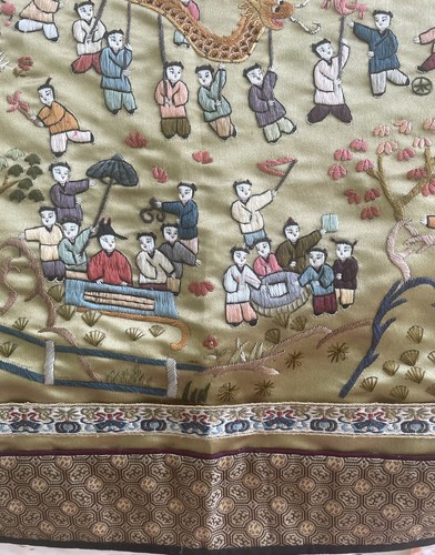 Chinese Silk 100 Children Embroidery Wall Hanging 16X 27 inche Vintage - Picture 7 of 10