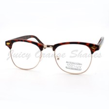 Clear Lens Eyeglasses Unisex Keyhole Half Horn Rimmed Frame UV400