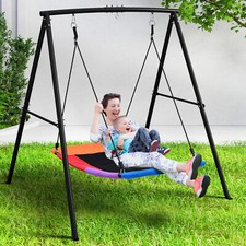 440lb Heavy Duty Metal Swing Set 60" Platform Swing with Frame Kids Outdoor Play