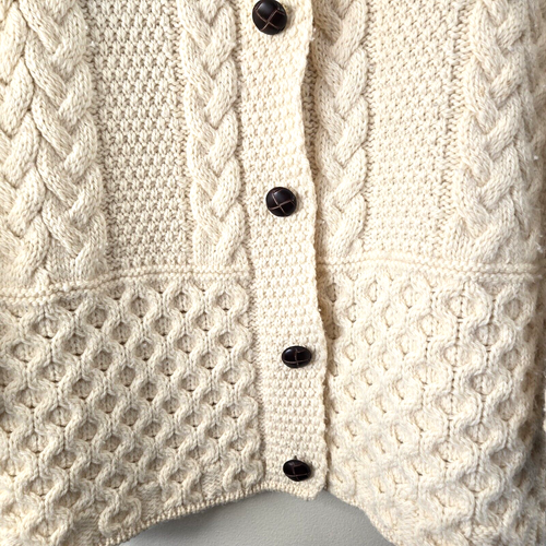 Ireland Aran Crafts 100% Merino Wool Fisherman Cable Cardigan Sweater Womens L - Picture 3 of 12