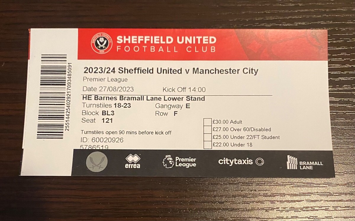 2023/2024 Sheffield vs Manchester City Ticket EPL Premier League