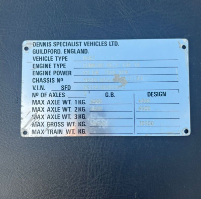 Thames Transit Plaxton Pointer Dennis Dart N62 KBW Bus Chassis Body Plate Badge