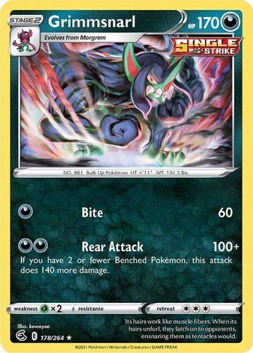 morgrem pokemon card value RARE GRIMMSNARL (Holo)+MORGREM (RH)+ IMPIDIMP (RH) -FUSION STRIKE POKEMON  -NM/M