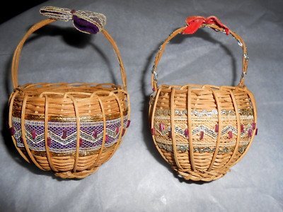 2 Vintage Small Reed Woven Baskets for Easter Decor Candy Trinket ...