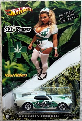 White '69 Ford Mustang Boss 302 Custom Hot Wheels Car w/Real Riders 420 Nurses *
