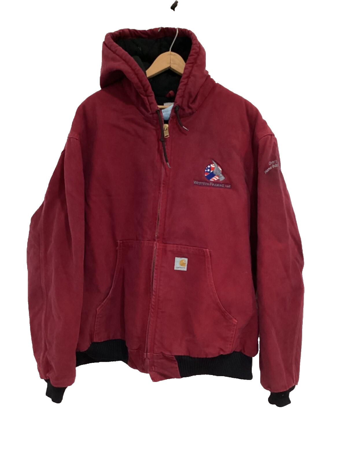 Vintage Carhartt J140 Red Duck Canvas Quilt-Lined Hooded Jacket Size XL