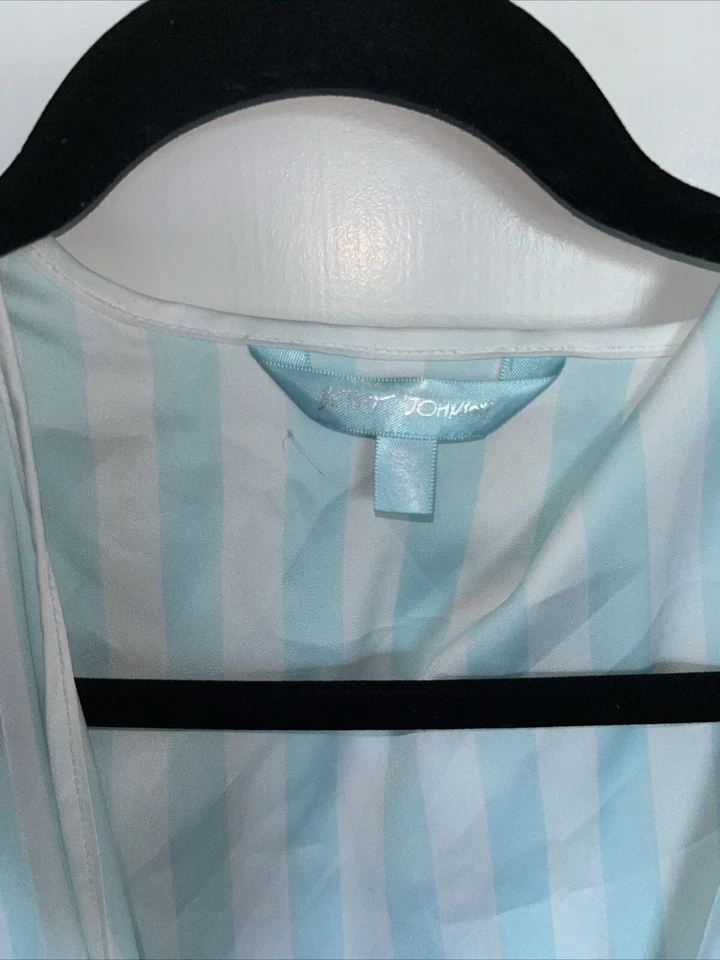 Betsey Johnson MRS. BRIDAL Kimono Manga Bata Rayas Bordada Satén Bata L Foto 4 de 4