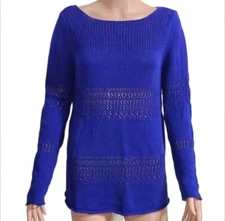 Chelsea & Theodore Size M  Royal Blue  Cabochon Open Weave Knit Women's  Sweater