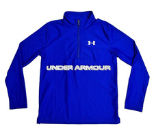 Under Armour Boys 1/4 Zip Long Sleeve Pullover Blue Activewear HeatGear Size L