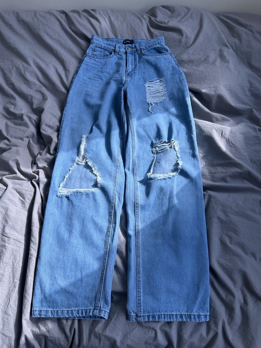 Light Blue PrettyLittleThing Shape High Waist Ripped Wide Leg