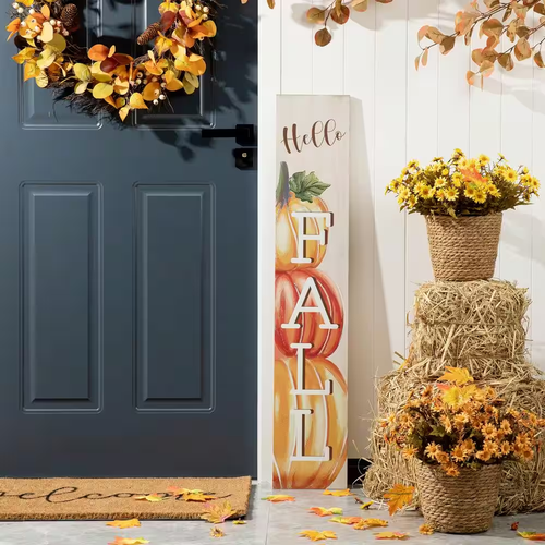 Fall Wooden Large Porch Sign Fall Decoration Hello Fall Autumn 42 In. Height NEW - Picture 10 of 12