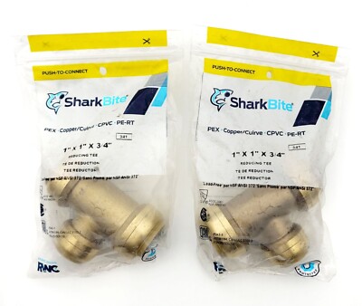 SharkBite Lot of 2 U416LFA Push-To-Connect 1'' x 1'' x 3/4''  Brass Reducing Tees