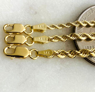 14K Massive Gelbgold Seil Kette Halskette - 2mm - 2,5mm - 3mm - UNISEX - CH435