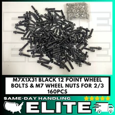 160 Pieces M7 - 1.00 x 31mm 12 Point Flange Bolts For 3 Piece Wheels Black