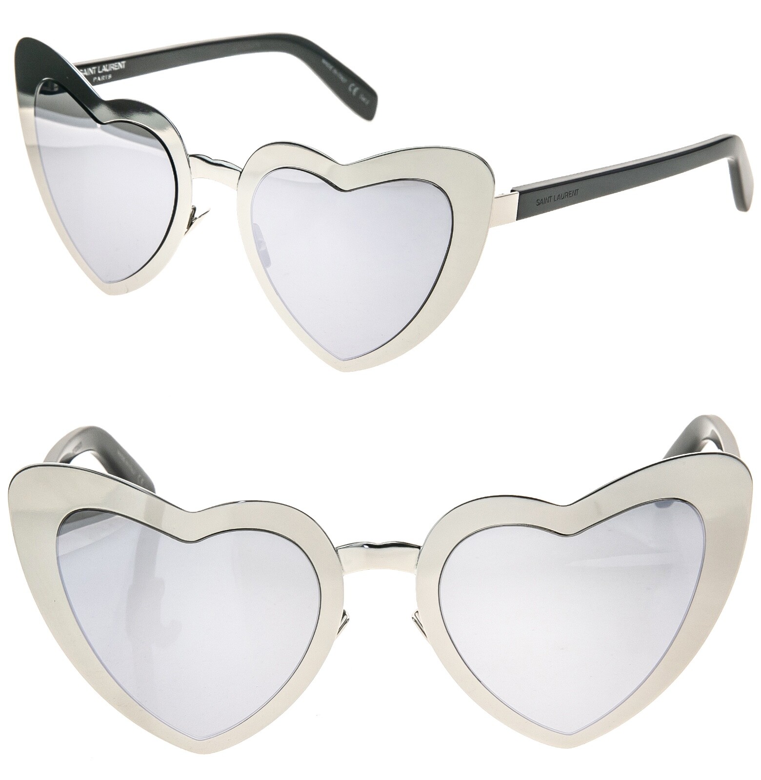 Occhiali da sole SAINT LAURENT LOULOU SL 196 SL196 nero argento specchio metallo cuore 001