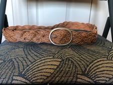 Women's 1.5" Brown Woven Belt with Zig Zag Design NEW