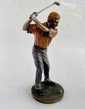 Vintage Male Golfer Bronze Sculpture Swinging Club Figurine 9.5 in. Tall