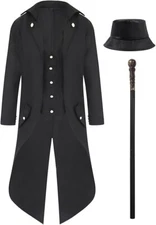 Steampunk Tailcoat Costume Renaissance Fair Kids M (8-10) Hat Jacket Cane Gothic