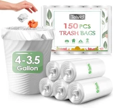 3.5/4 Gallon 150 Counts Strong Trash Bags Garbage Bags, Bathroom Trash Can Bin L