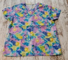 Fundamentals White Swan Scrub Top Size Small Galaxy Stars Multi Color Medical
