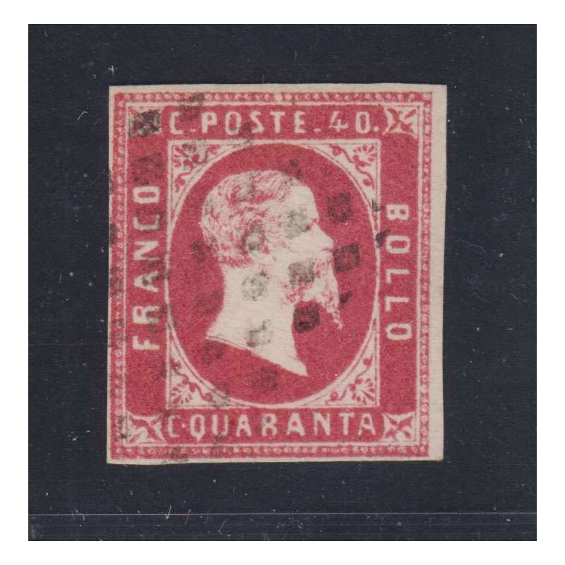 SARDEGNA 1851 40 CENTESIMI LILLA ROSA CERTIFICATO GRANDE