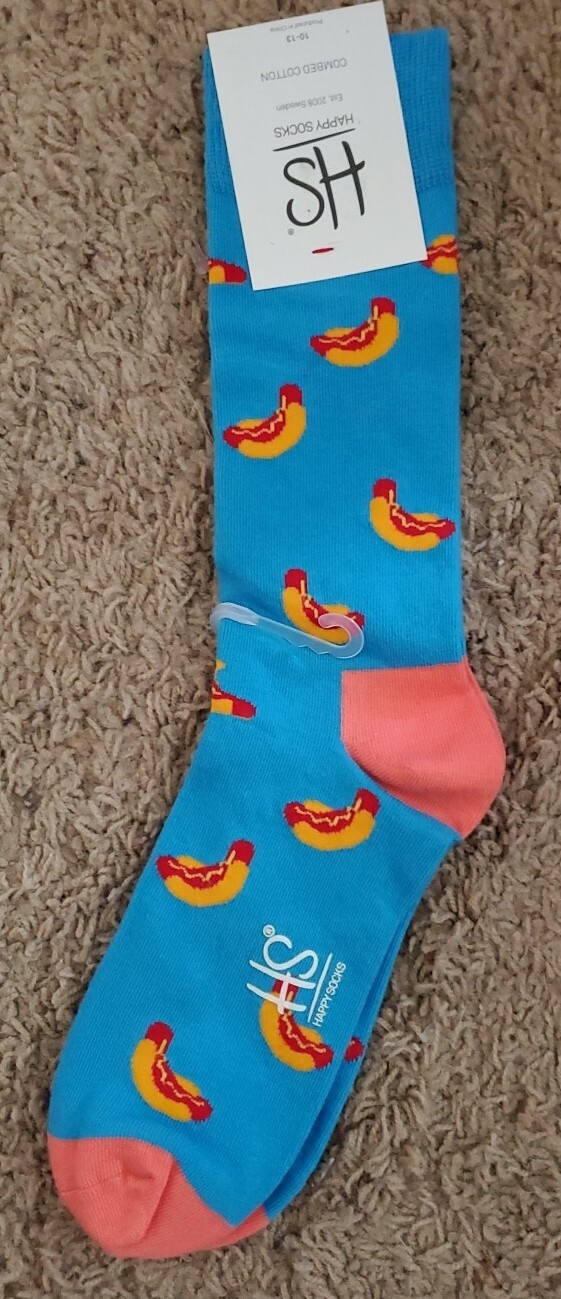 Happy Socks Men's Crew Socks Hot Dog Novelty Footwear Foot Apparel Size 10-13-image