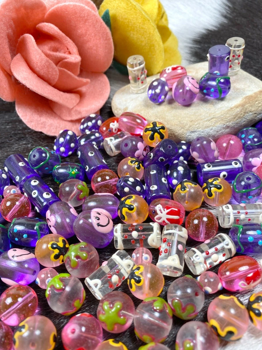 Smiley Beads Emoji Flower Pink Purple Beads for Jewelry Making 20 pcs Mix