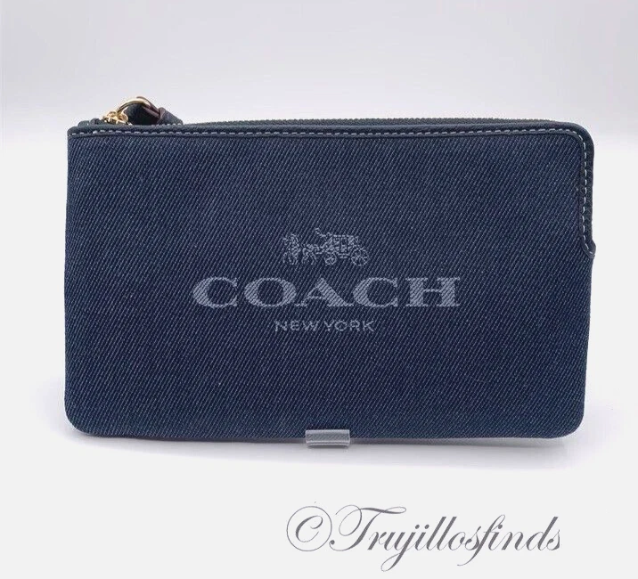 Coach Blue Denim Large Corner Zip Wristlet Wallet Clutch CH386 New  