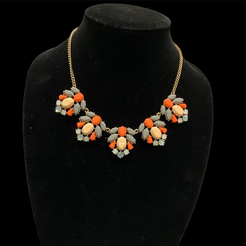 J Crew Bib Necklace Rainbow Cluster Rhinestones Orange Choker Collar Jewelry - Picture 3 of 8