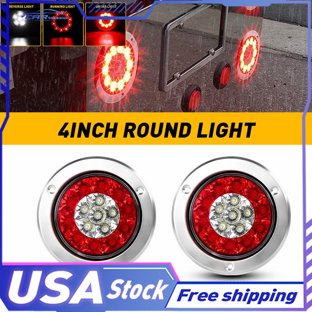 4inch Red+White Round 16-LED Truck Trailer Stop Signal Turn Tail Brake Lights US