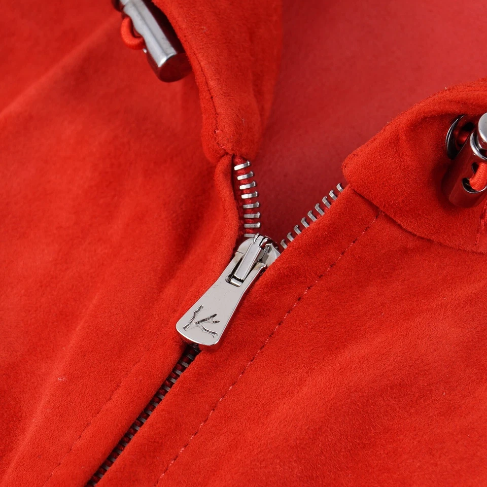 Isaia Napoli Red Unlined Hooded Suede Leather Jacket M (Eu 50) Hoodie NWT - Image 4 of 4