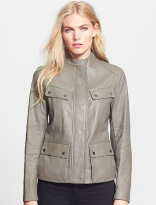 Veste En Cuir Vince Gris Taupe Neuve Taille XS - Veste Moto Femme Sans étiquettes