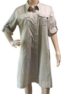 Liz Claiborne Womans Tan Button Front Long Sleeve Normcore Utility Shirtdress LP