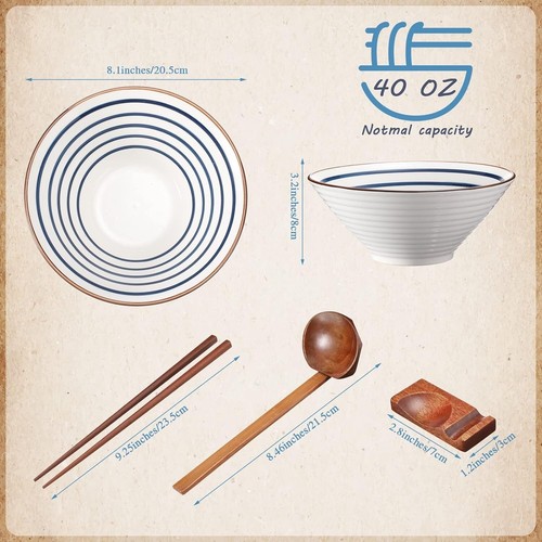 Versatile 40 oz Ceramic Soup and Noodle Bowls - Includes Utensils & Racks - Picture 4 of 9