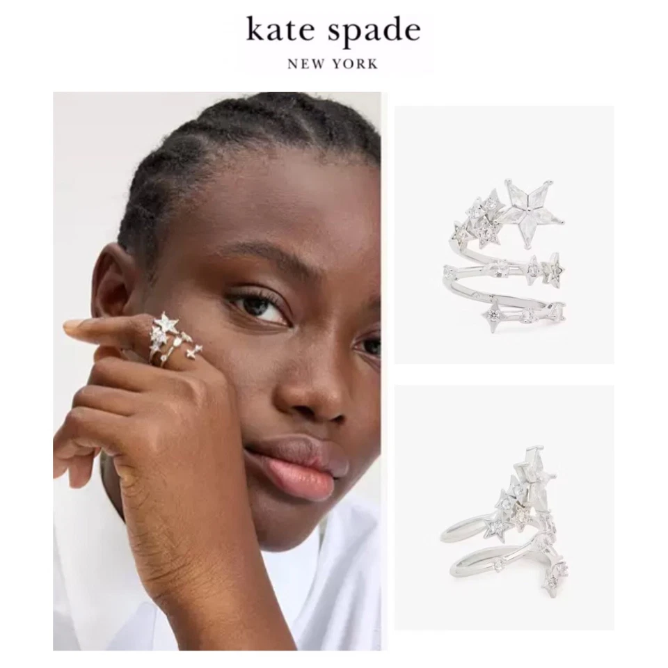 Nuevo con etiquetas Anillo envolvente Kate Spade COSMOS plateado latón circonita cúbica cristales-talla 7-AGOTADO Foto 2 de 4