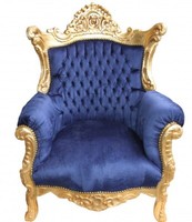 Casa Padrino Barock Sessel Royalblau / Gold - Antik Stil Wohnzimmer Sessel