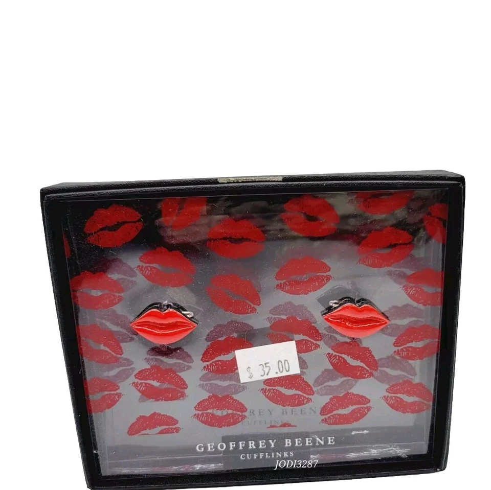 Gemelos Labios Rojos Hombre GEOFFREY BEENE Tono Plateado Esmalte ROJO - ¡Nuevos En Caja! Foto 2 de 4