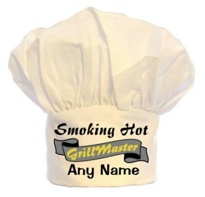 PERSONALISIERTE SMOKING HOT GRILLMASTER KOCHMÜTZE 100 % POLYESTER GEBURTSTAG WEIHNACHTEN