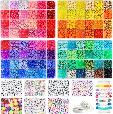 96 Colors Pony Beads for Bracelet Making Kit, Rainbow Kandi Beads Bulk Hair Bead