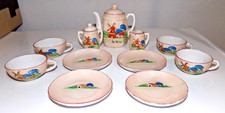 11Pc Vintage Japan Ceramic Toy Child Tea Set Holland Dutch Windmill Scene