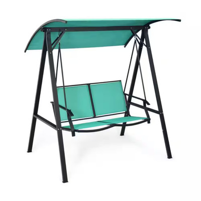 2-Person Black Metal Patio Swing Chair with Weather Resistant Glider and Adjusta