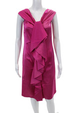 Valentino Roma Womens Sleeveless Ruffled Front Dress Magenta Pink Size 4