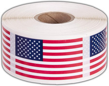 American Flag Stickers USA Flags - 500 per Roll - 1.25" X 2.125" Patriotic Label