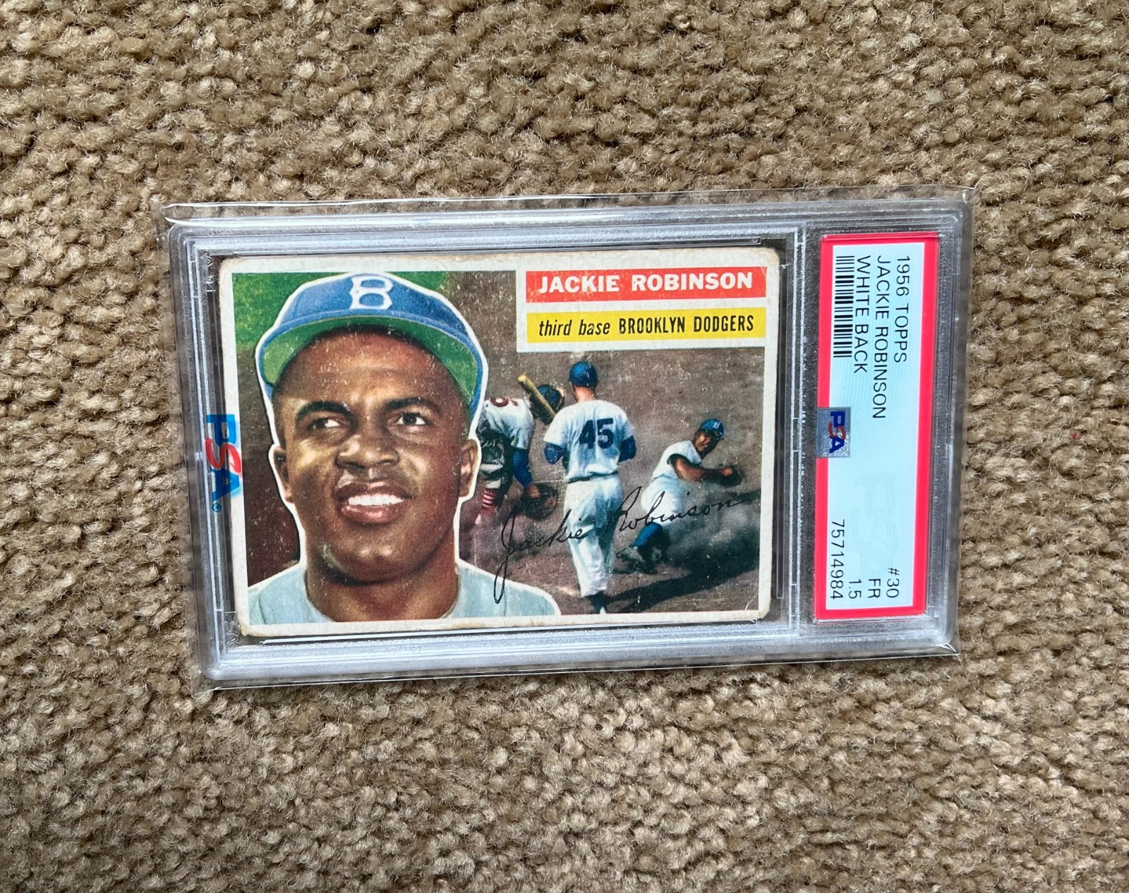 1956 Topps Jackie Robinson Brooklyn Dodgers White Back #30 PSA 1.5